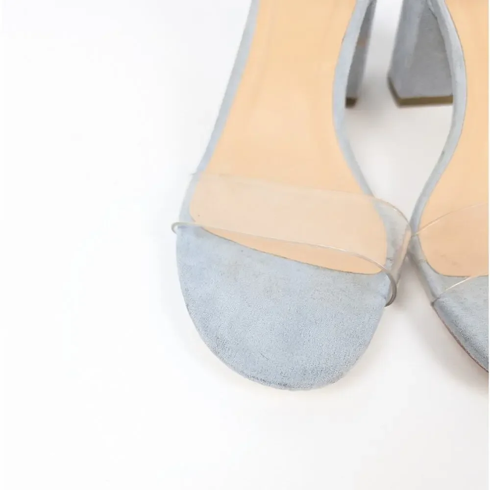A New Day Michaela Light Blue Suede Clear Strap Block Heel Sandals Size 6